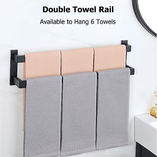 Sayayo Double Towel Rail Wall Mounted Hand Towel Holder for Bathroom Kitchen, SUS304 Stainless Steel Matte Black, EGOY002-B