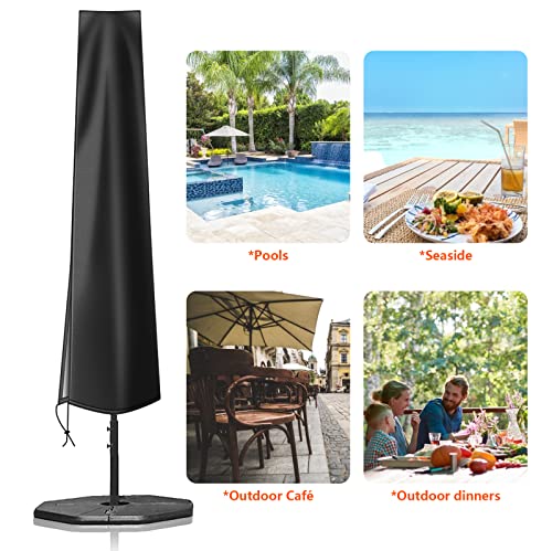 OKPOW Parasol Cover Waterproof - 600D Heavy Duty Garden Parasol Cover Fit for 2.5m 2.7m 3m Large Outdoor Umbrella - Anti-UV Windproof Patio Umbre