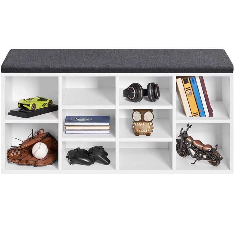 MXIAOXIA 10 Cubbies Shoe Storage Bench Wood Foam and Fabric White Shoe Cabinets Muebles Door-to-door Shoe Cabinet