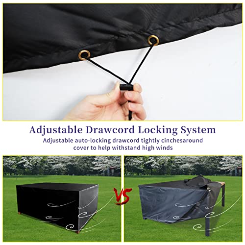 Funshot Garden Furniture Cover Waterproof, 300x250x90cm Outdoor Garden Table Cover for Table and Chair Windproof, Anti-UV Heavy Duty 420D Oxford