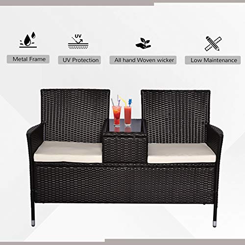 EIVD 2-Piece Patio Bistro Set, Outdoor Black Wicker Chairs, Patio Furniture Set With Glass Table