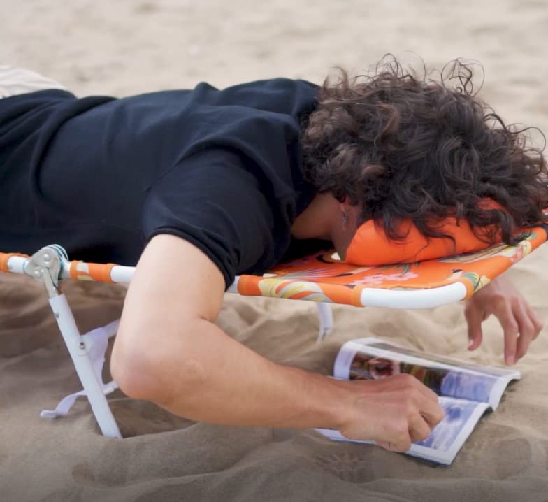 SUNNYFEEL Folding Camping Chairs Reclining Beach Chair Sun Lounger Lay Flat Tanning Portable with Removable Headrest Pillow Face Hole for Outdoor