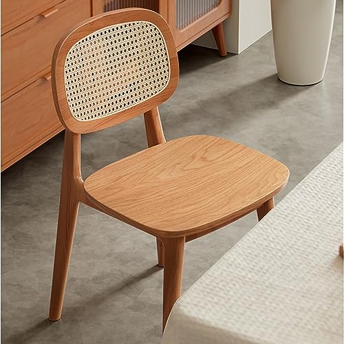 Mid-Century Dining Chairs Set of 2, Upholstered Armless Rattan Dining Chair with Woven Backrest and Wood Legs Backrest Chairs for Living Dining R