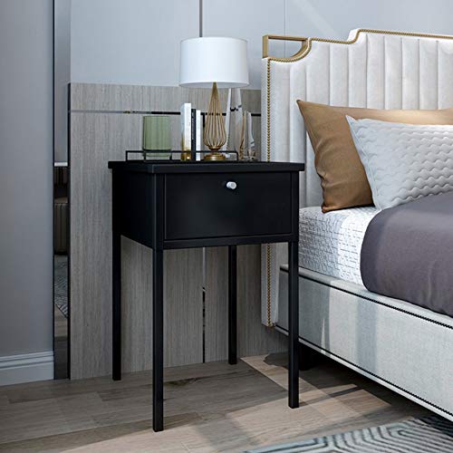 JYDQM Fashion Bedside Table Simple Nordic Bedroom Bedside Table, Tall Metal Bedside Table, Black