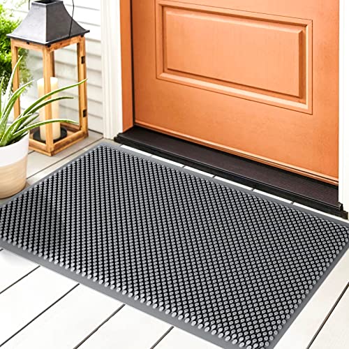 Fowooyeen FWY003B Outdoor Indoor Door Mat, Silicone Scraper Mat, Durable Non-Slip Welcome Entrance Way Rug, Front Door Mats Low-Profile Heavy Dut