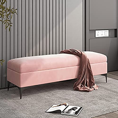 storage bench, velvet upholstered footbed bench, premium locker bedroom bench with storage, hallway shoe bench,Khaki,60x40x43cm(24x16x17inch)