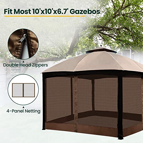 Gazebo Universal Replacement Mosquito Netting, OLILAWN 10' x 10' Outdoor Canopy Net Screen 4-Panel Sidewall Curtain, with Zippers, Easy to Instal