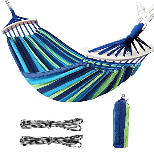 TSKDKIT Double Hammock with Strap 280 x 150cm Durable Canvas Hammock Camping Wide Hammock Bed Garden Hammock with Spreader Bars, Comfortable Hamm