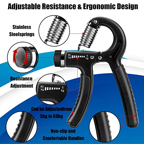 UOROMI Grip Strength Trainer, Hand Grip Strengthener with Adjustable Resistance 11-132 Lbs (5-60kg), Forearm Strengthener, Non-Slip Hand Exercise
