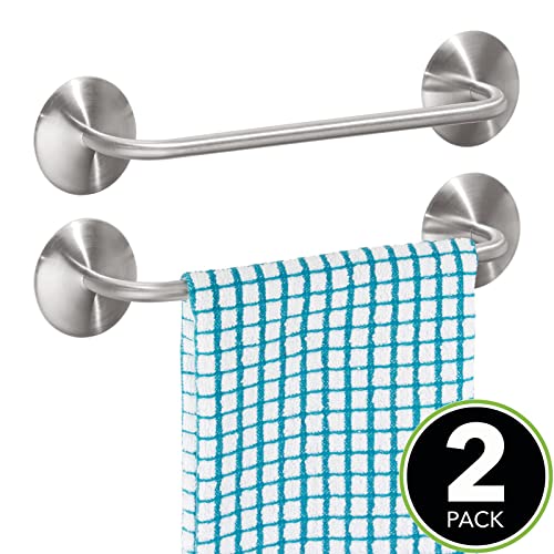 mDesign Self-Adhesive Kitchen Towel Rail - Set of 2 - Durable Stainless Steel Dish Cloth and Towel Rack - Stick-On Towel Holders for the Kitchen