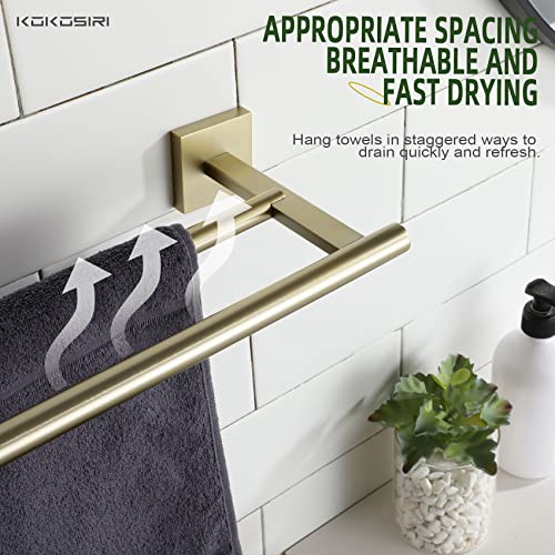 KOKOSIRI Towel Bar Bathroom Towel Holder Double Rails for Bath Kitchen Cabinet Towel Shelf 20 Inch Brushed Gold Stainless Steel B5005BG-L20