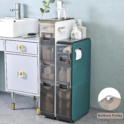 OPSREY Bathroom Floor Storage Cabinet With Transparent Drawers narrow Slender And Tall Movable Towel Storage Rack Side Independent Rolling Device