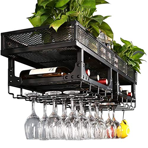 Wine Racks Wall Mount, Ceiling Mounted Hanging Wine Bottle Holder Metal Iron Black Wine Glass Rack Goblet Stemware Racks - 100cm/40inch