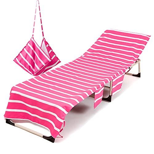 Morbuy Beach Chair Cover Towel, Solid color Striped Beach Towel Lounger Bags with Pockets Sunbed Towels Fitted Microfiber Sun Lounger Towels for