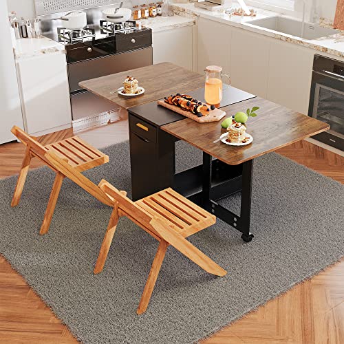 HSSZXFR Folding Dining Table with 2 Chairs, Space Saving Dining Table Folding Dining Table with Storage Drawer Drop Leaf Table Extension Dinner T