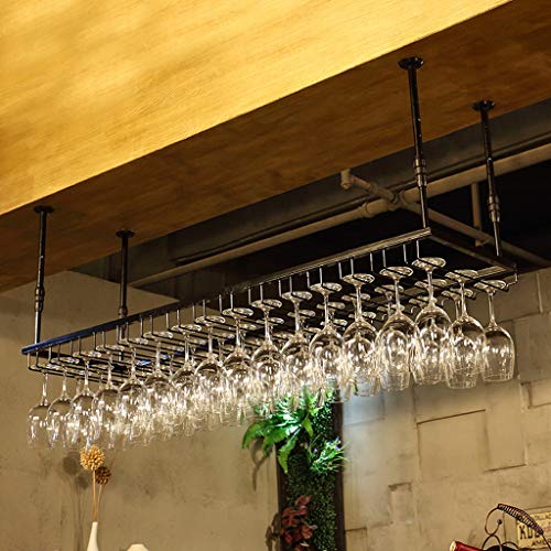 Hanging Wall Upside Down Storage Rack Wine Wrought Iron Inverted High Cup Holder J1114, PIBM, Black, 90cm*35cm