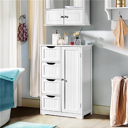 FGHOEV Wooden Bathroom Floor Cabinet Freestanding Storage Organizer White storage cabinet bathroom cabinet