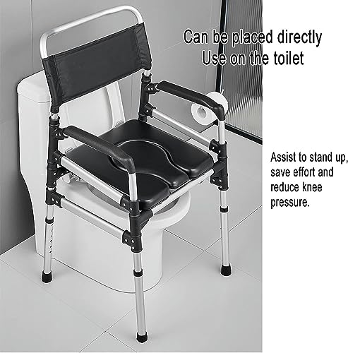 CNAOHGHN Aluminum Alloy Elderly Toilet Chair with Toilet Bucket, Height Adjustable Toilet Stool for Pregnant Women and Toilet Chair for Bathroom