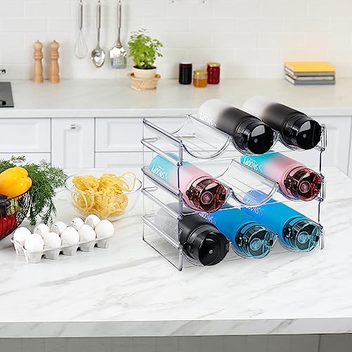 JIIKOOAI 3PCS Stackable Water Bottle Organizer, Home Plastic Storage Wine Bottles Holder Water Bottle Storage Rack stand for Cupboard Kitchen Cou