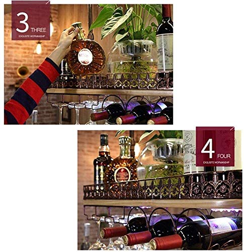 SUCHETA Hanging Wine Rack with Glass Holder and Shelf, Wine Holder Ceiling Hanging Mounted Solid Wood Wine Rack Wine Glass Metal Hanging Rack and