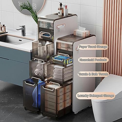 OPSREY Bathroom Floor Cabinet, Free Standing Plastic Storage Organizer, White