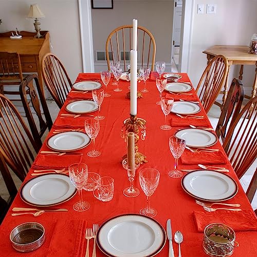 HXMJIED 137 x 274cm Red Disposable Tablecloths 2 Pack Rectangle Table Cloth Plastic Party Table Cover for Barbecue, Picnic Dining,Wedding,Coronat