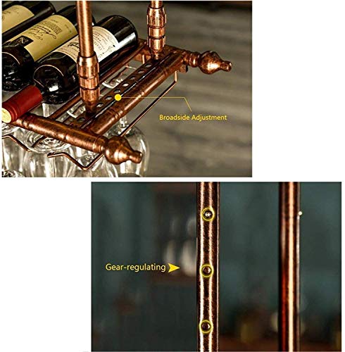 SUCHETA Hanging Wine Rack with Glass Holder and Shelf, Adjustable Height Wine Rack Ceiling Wine Racks Hanging Wine Glass Holder Vintage Wine Bott