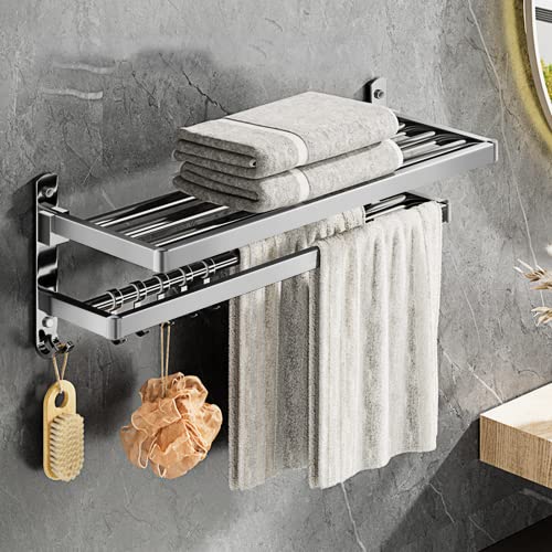 LONENESSL Towel Rails,Towel Rack,Towel Holder with 2 Towel Bars wall mounted,Top Layer 90° Folding Function,SUS304 Stainless Towel Rall for Bathr