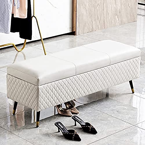Leather Storage Bench,Premium Storage Bench End Of Bed Upholstered Bench,Modern Bedroom Bench Entryway Bench,Grey,120X40X45Cm(47X16X18Inch)