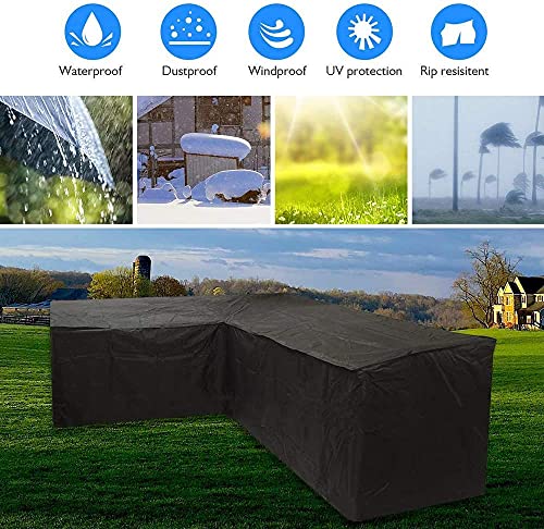Corner Sofa Cover COOSOO Outdoor Garden Furniture Cover Waterproof Durable 210D Oxford V/L Shaped Sectional Couch Rattan Corner Sofa Table Chair