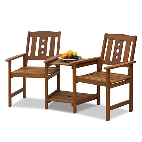 Furinno Outdoor Hardwood Jack & Jill Chair Set, Wood, Natural, 162.1 (W) x 91.4 (H) x 72.9 (D) cm