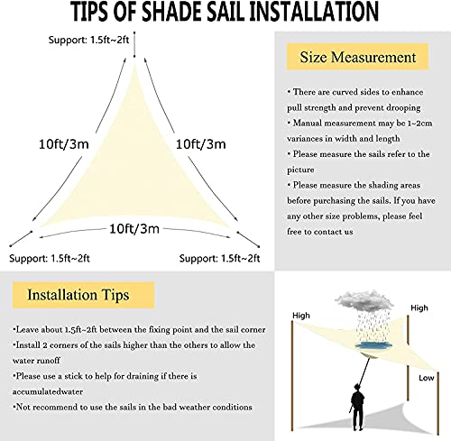KAHEIGN Triangle Sun Shade Sail, 3m x 3m x 3m Waterproof 98% UV Block Sun Shade Canvas 180gsm Sunscreen Awning Canopy for Outdoor Garden Patio Ya