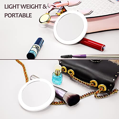 LED Lighted Magnifying Mirror 5X - with Suction Cup, Dimmable Light, Rechargeable, Portable Travel Makeup Vanity Bathroom Shaving Mirror for Clos