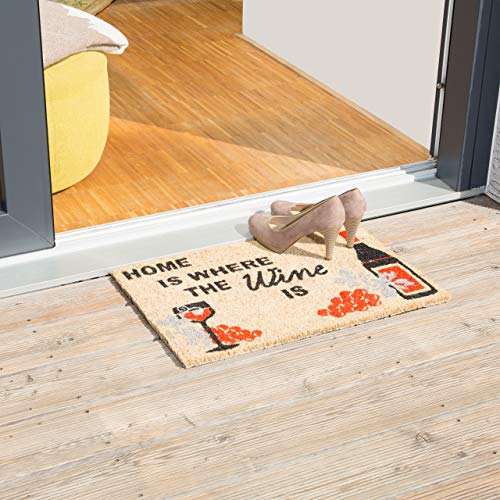 Relaxdays "Home Is Where the Wine Is" Doormat Coir Floor Mat 40 x 60 cm with Anti-Slip PVC Underside, Coconut Fibre Wine-Lovers Welcome Mat, Natu