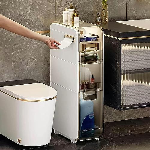 OPSREY Slim Bathroom Storage Corner Floor Cabinet, Narrow Toilet Paper Organiser Unit for Small Space, Home Living Room Bedroom