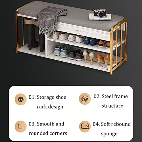 Shoe Storage Bench with Foam Padded Seat, 2-Tier Wooden Shoe Bench with Storage Space, Entryway Shoe Bench, Metal Frame, for Hallway Front Door,