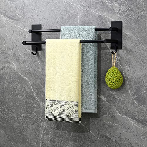 JS Towel Rail Self Adhesive 2-Tier Double Towel Holder rack Multi Towel Bar with 2 Hooks SUS304 Stainless Steel Robe & Bath Towel Rails 60CM/23.6