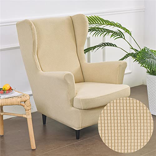 Highdi Wingback Chair Covers 2 Piece Stretch Wing Chair Slipcover, Solid color Jacquard Thicken Strandmon Sofa Cover Furniture Protector for Armc