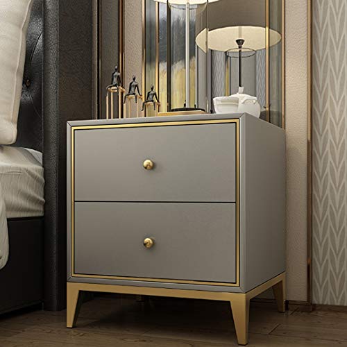 JYDQM Solid Wood Bedside Table Simple and Leather Art Bedside Table, Double-drawing Design Bedside Table