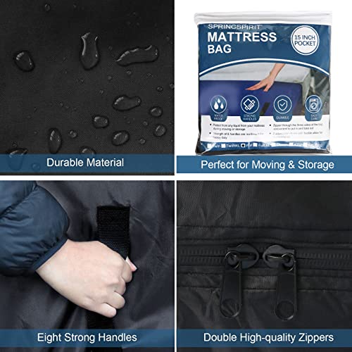 Mattress Bags for Moving Full Size, Waterproof Mattress Bag with Double Zippers & 4 Strong Handles, Reusable Mattress Storage Bag, Heavy Duty Enc
