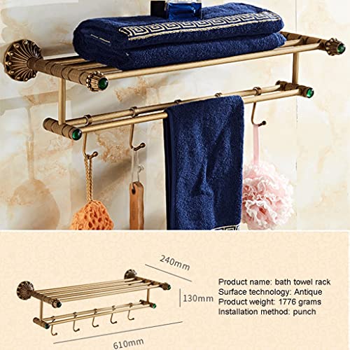 HIGOH Towel Racks,Bathroom Towel Rack Wall Mounted Towel Holder,All-Copper European Antique Bath Towel Rack,Bathroom Rack,Retro Bathroom Wall-Mou