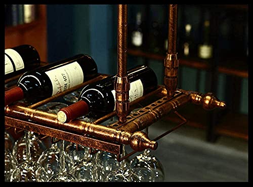 SUCHETA Hanging Wine Rack with Glass Holder and Shelf, Hanging Wine Racks Ceiling Mounted Wine Bottle Holder Metal Iron Stemware Racks Wine Glass
