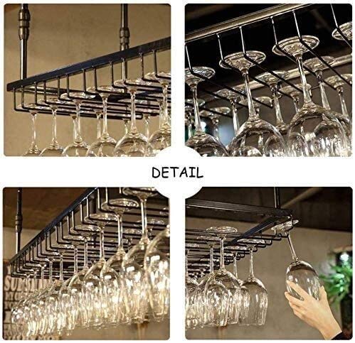 SUCHETA Hanging Wine Rack with Glass Holder and Shelf, Wine Lovers Bar Furniture& Wine Rack Ceiling Mounted Hanging Wine Bottle Holder Metal Gobl