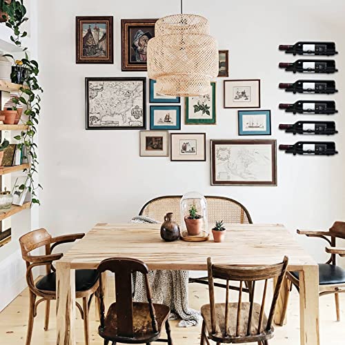 LUNKUIVY 6 PCS Wine Rack Wall Mounted, Hanging Wall Wine Bottle Display Organizer Holder, Black Iron Wall Wine Rack for Home Kitchen and Bar Deco
