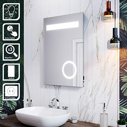 ELEGANT Illuminated LED Bathroom Mirror with Lights and Shaver Socket Magnifying Mirror 500 x 700 mm Button Switch