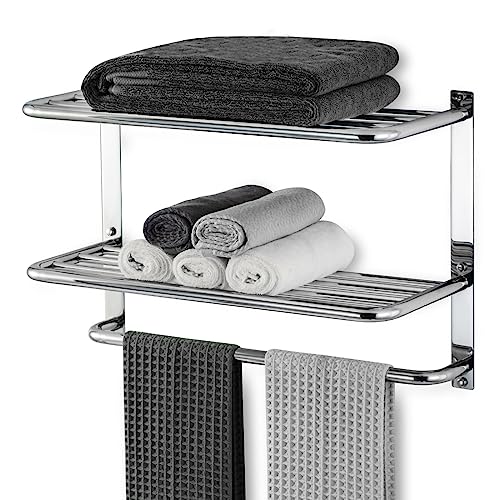 DEWVIE Bathroom Towel Rack with Tower Bars SUS 304 Stainless Steel Lavatory Bath Towel Shelf Wall Mount Towel Holder Polished Surface Finish, 22