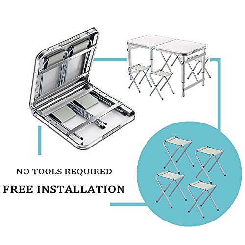 Ostazt Folding Table 4ft with 4 chairs Camping Buffet Table Portable Adjustable Height Garden Desk for Party Picnic Dinner Kitchen