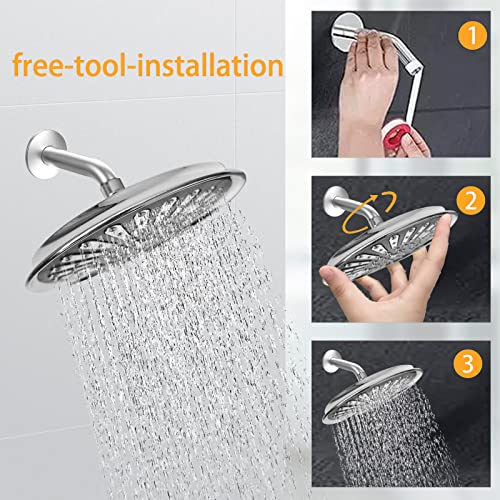 HIVEHICLE Rainfall Shower Head High Pressure – 8 Inch Large Fixed Showerhead Water Saving Luxury Free Installation with Brass Swivel Ball,Modern