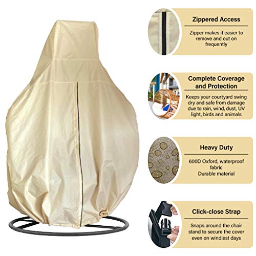 Premium Double Egg Chair Waterproof Cover Patio Hanging Chair, Heavy Duty, Windproof, Rip Proof, 600D Oxford 232 x 203cm with Lock and Zipper, Ga