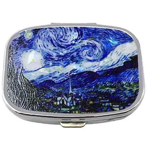 Container 2 Slots Metal Medicine Box Rectangle Painting Small Medicine Case Vitamin Box for Travel Outdoors